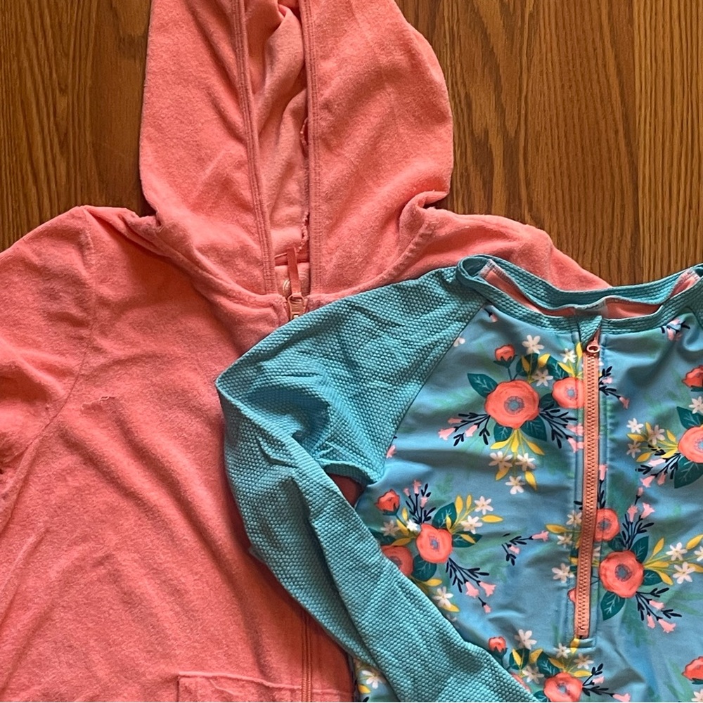 Girls cat and Jack xl 14/16 swim rash Gaurd long sleeve with xl terry coverup